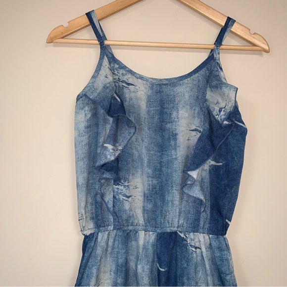 Blue Tie Dye Jumpsuit Women Medium Ruffle Elastic Waist Sleeveless Spring Summer - Picture 4 of 9